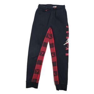 Jordan Boys Jumpman Black Red & Plaid Fleece Jogger Sweatpants Size Large
